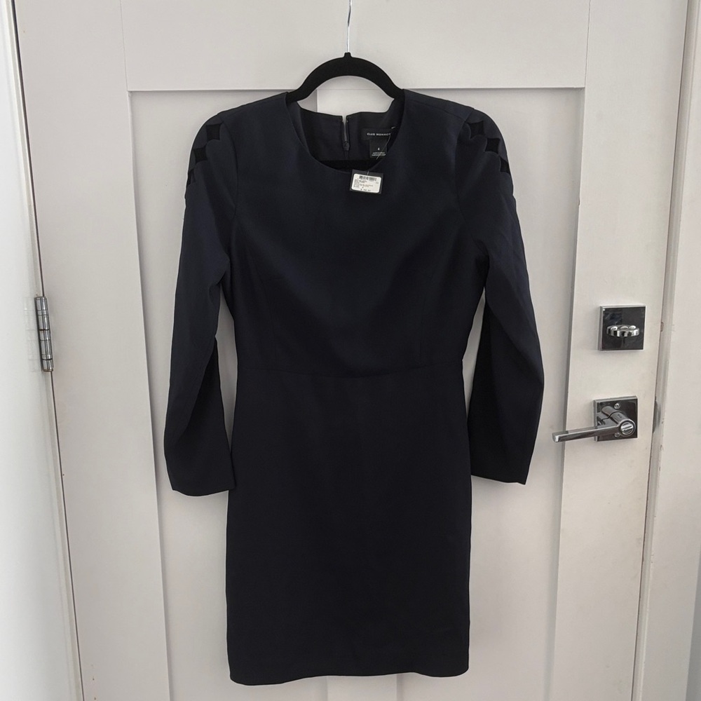 Club Monaco Navy Blue Long Sleeve Sheath Dress
